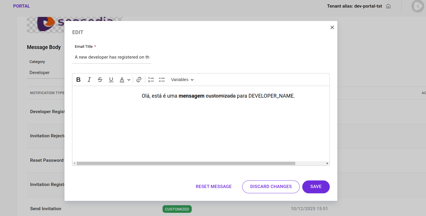 text editor for notification customization