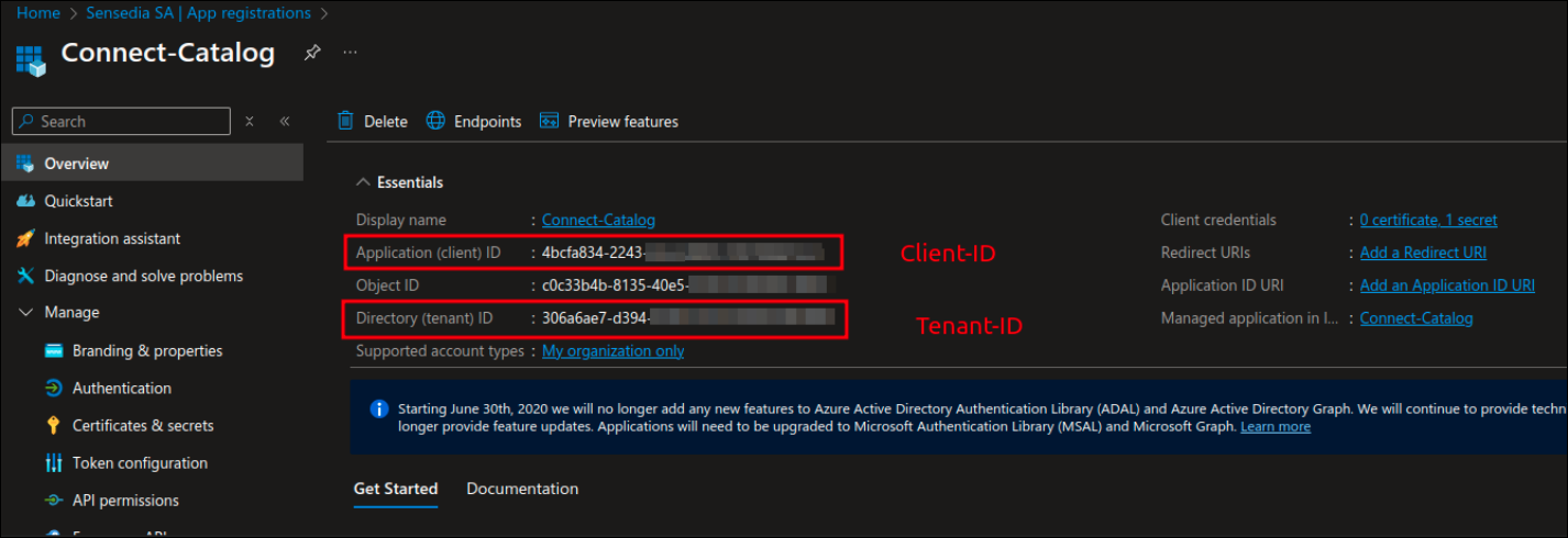 Azure screen for app registration