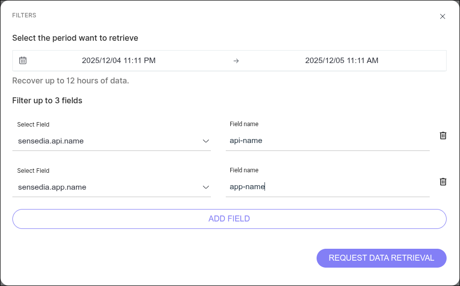 Data retrieval request modal
