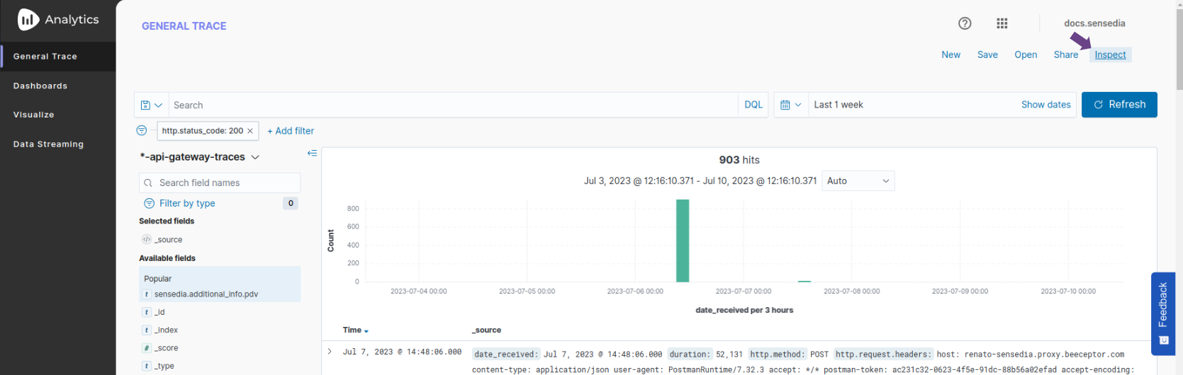 image of general trace with inspect link