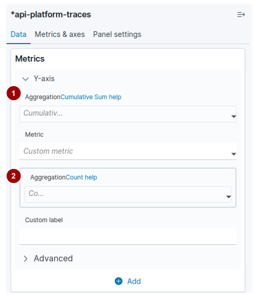 detail of the visualize screen highlighting the second aggregation configuration area