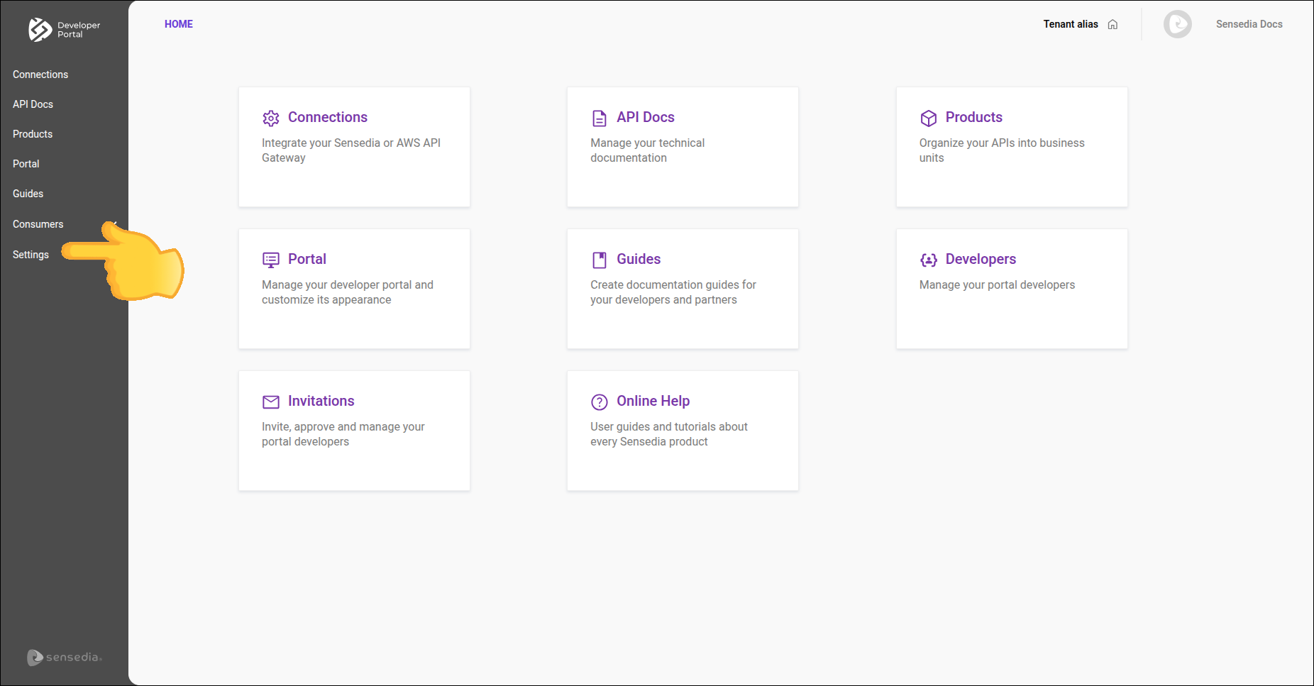 home screen with settings highlighted
