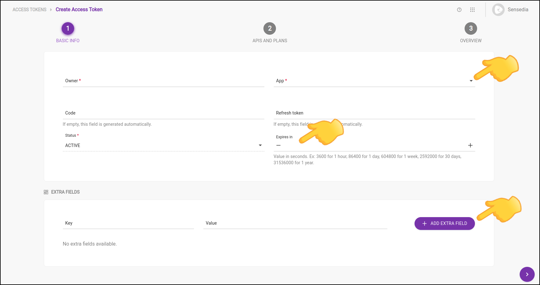 Parameters to create an access token