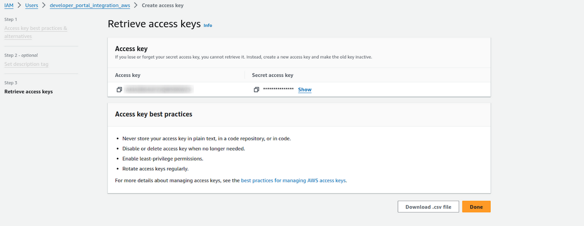 Retrieve access key screen