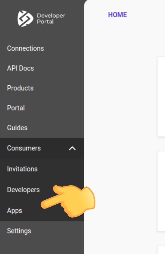 Portal Manager Menu highlighting consumers apps