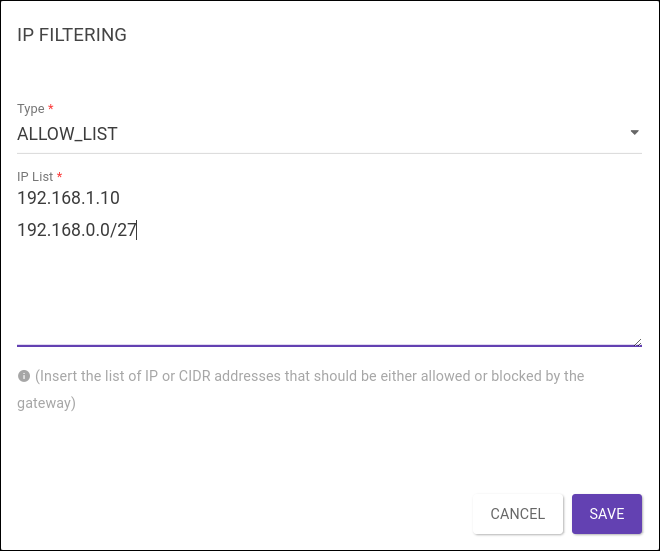 example of list having individual IP numbers and a range of IP addresses