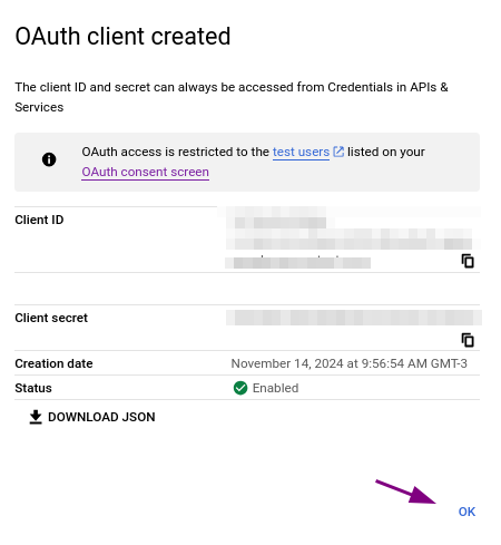 gsuite oauth client id secret