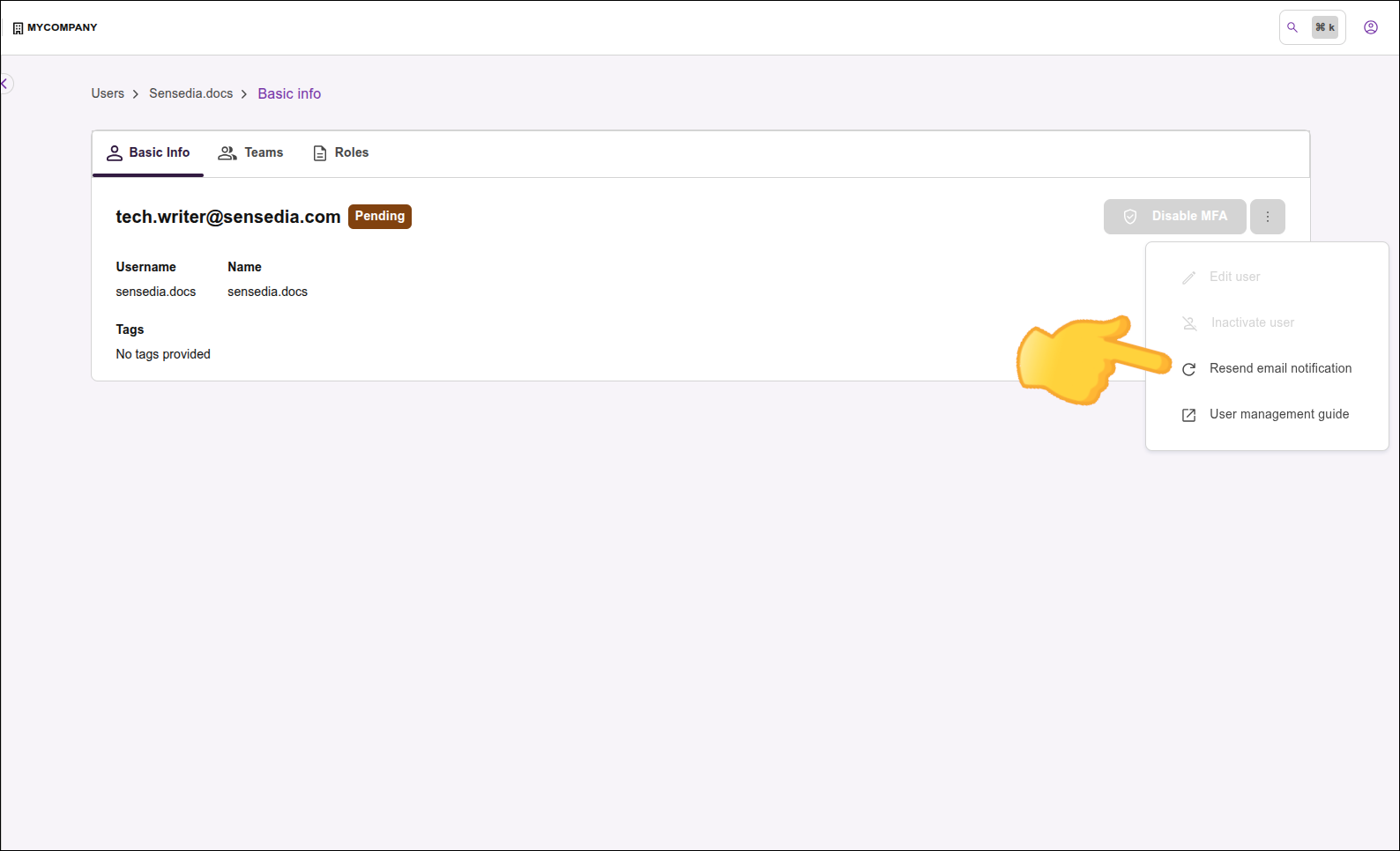 imagen de la pantalla con énfasis en Resend Email Notification