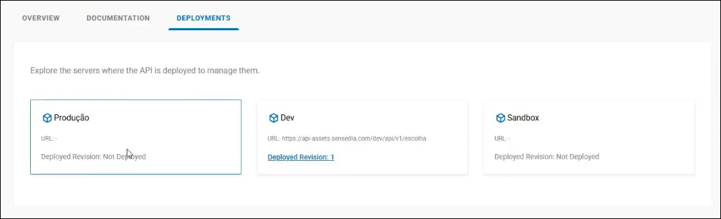 visualización de los entornos importados en la pestaña deployments