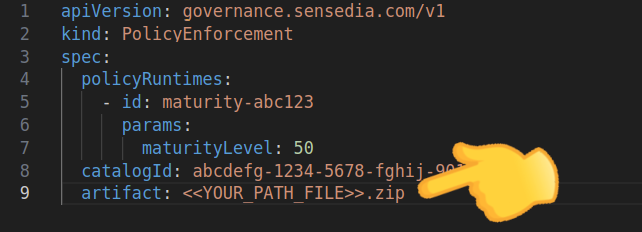 archivo .yaml abierto en editor de texto con el campo artifact resaltado