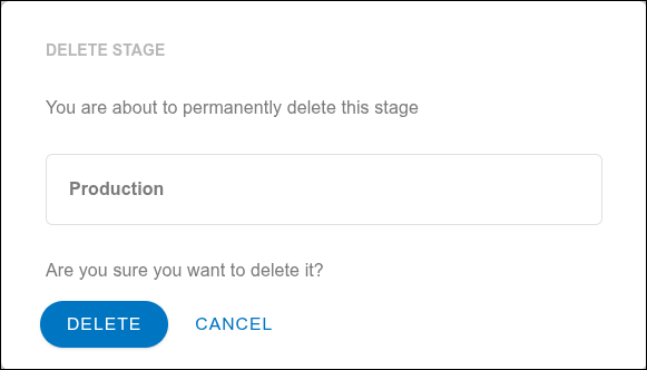 Pantalla de confirmación de eliminación de workflow