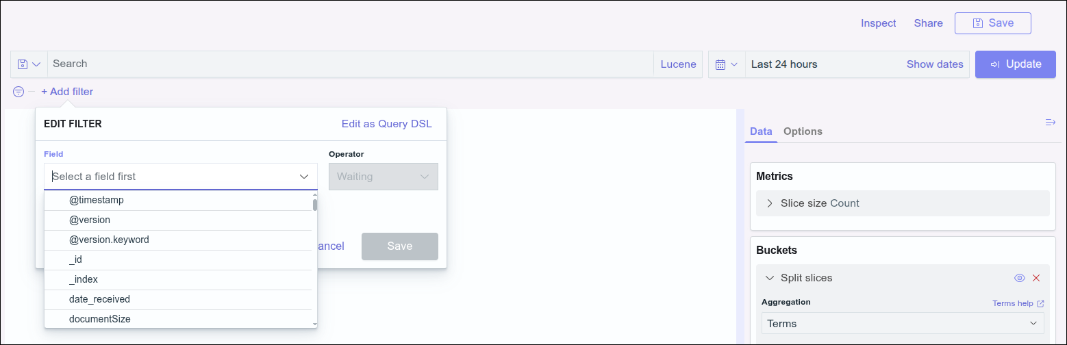 pantalla de visualización que muestra agregar filtro
