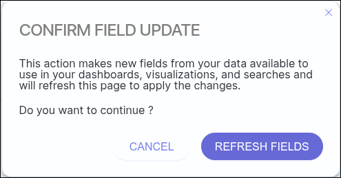 ventana de confirmación para actualizar los campos del index pattern