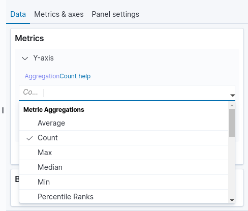 detalle de la pantalla Visualize que muestra la selección de metrics