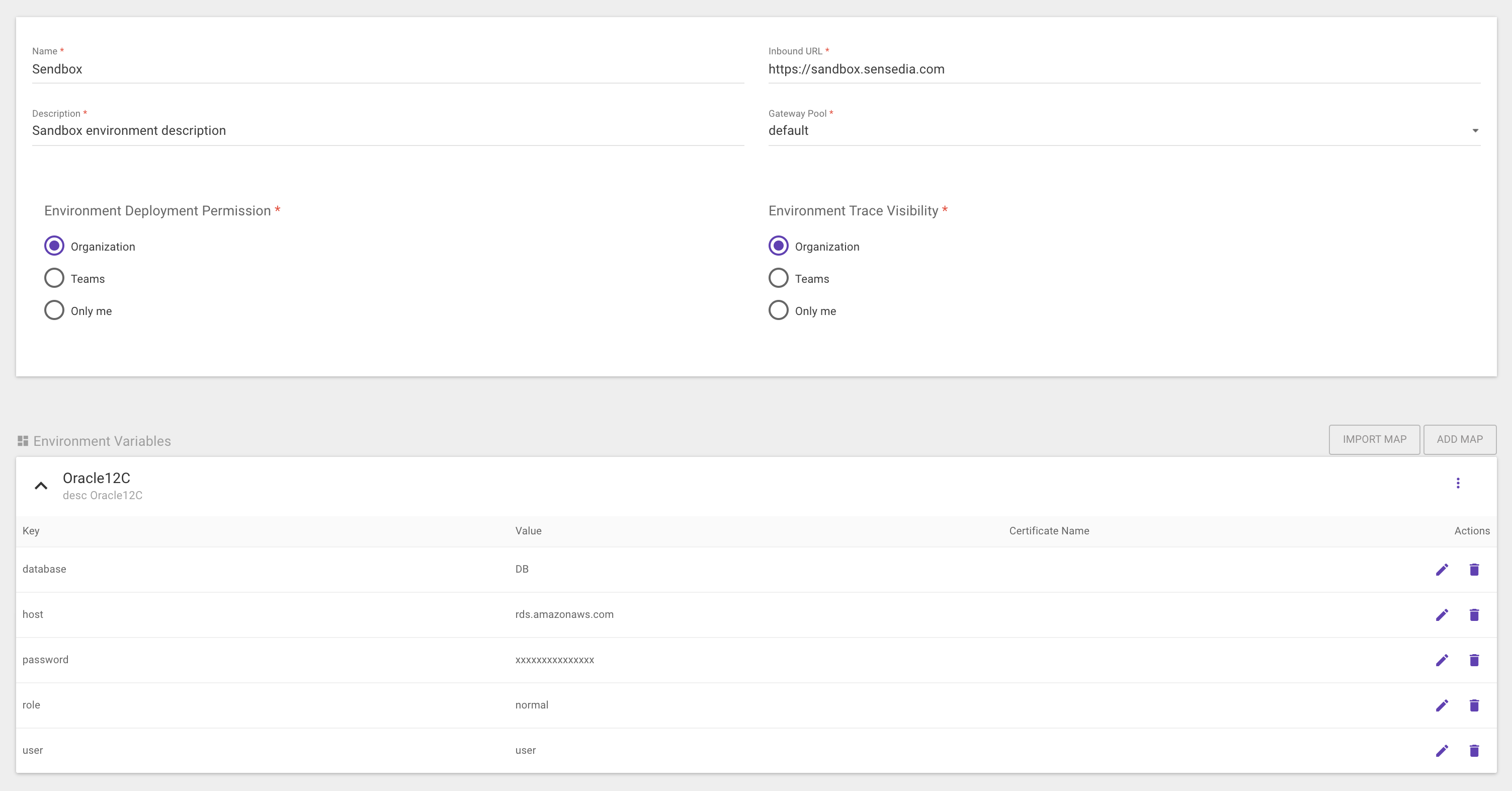 apiManager environmentVariables