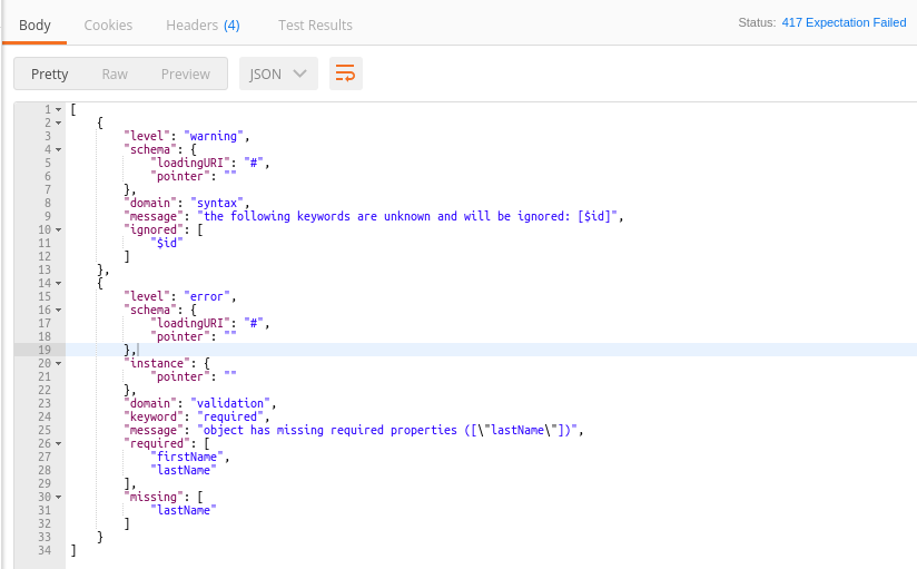 json schema call result