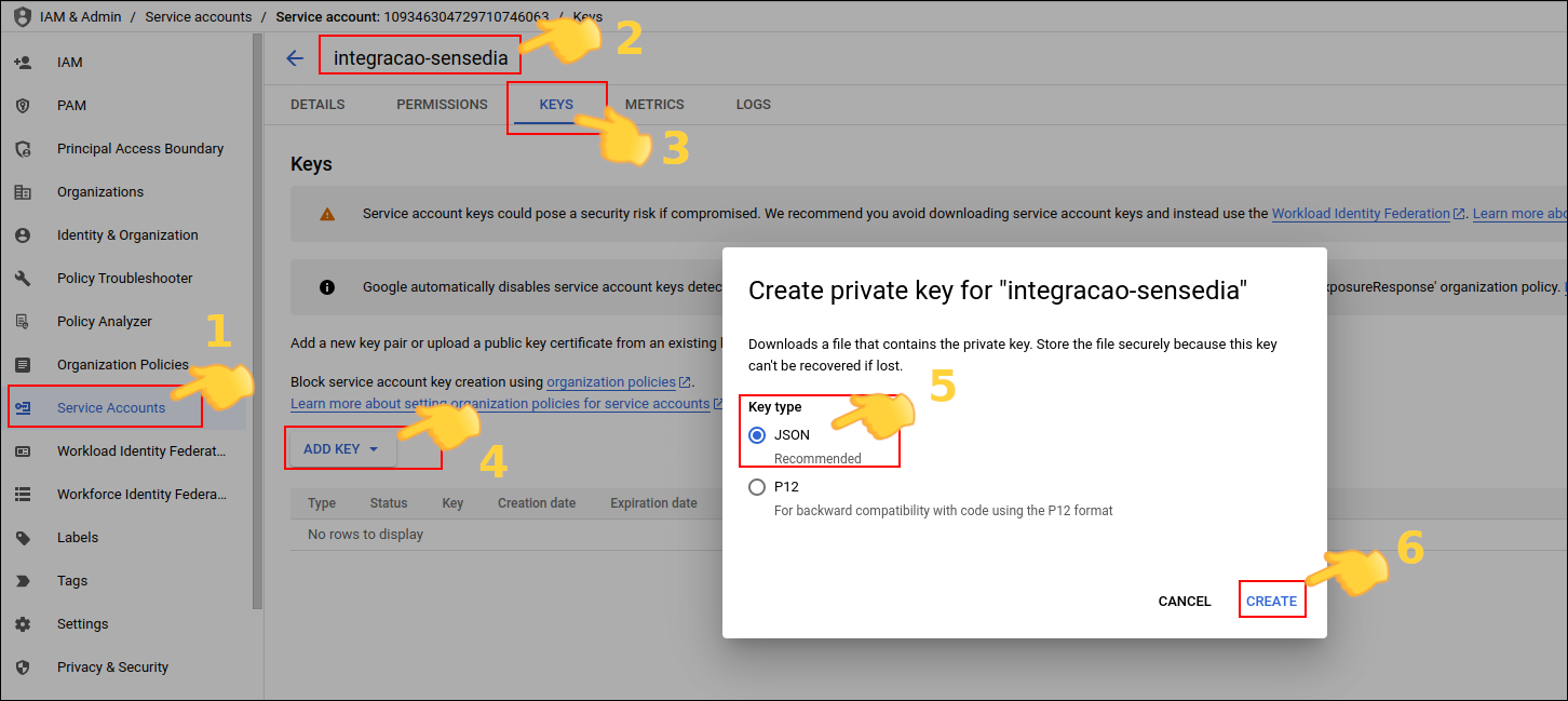 pasos para crear las credenciales