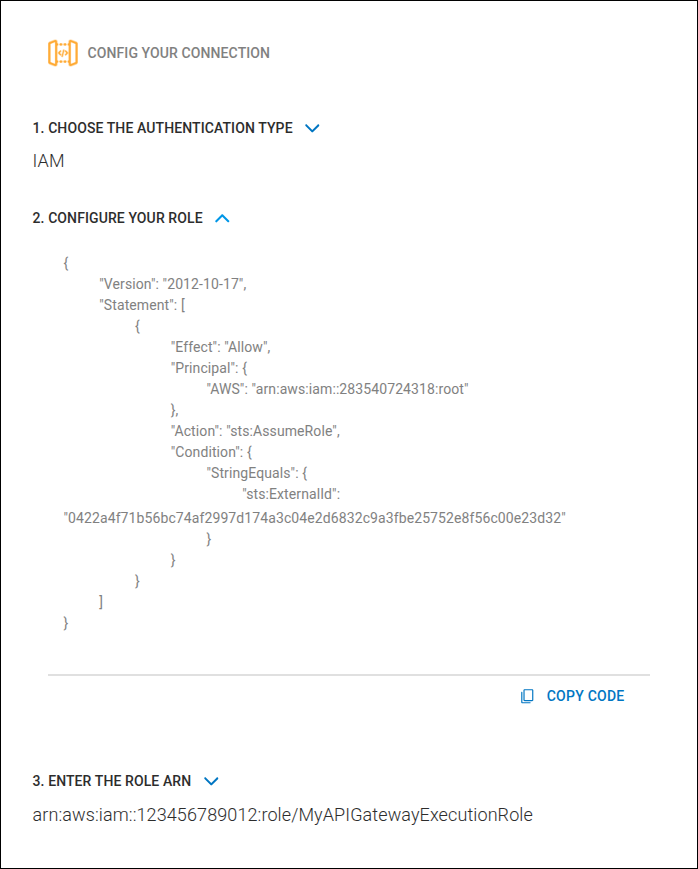 detalle de la pantalla de configuración con campos para Configure your role y Role ARN