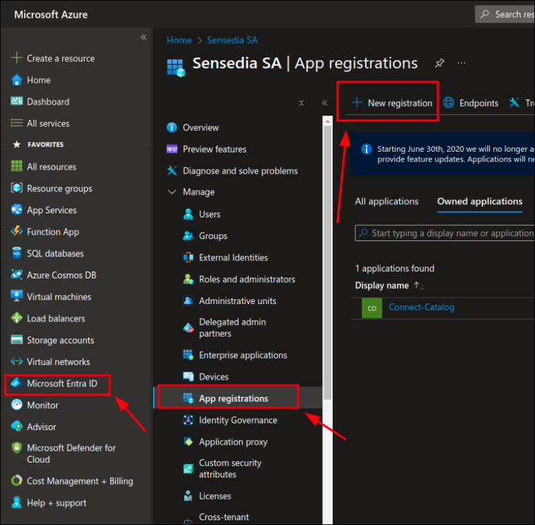 pantalla de Azure para la creación de una aplicación