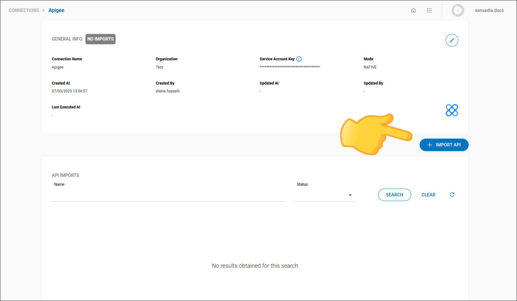 pantalla de importación de APIs