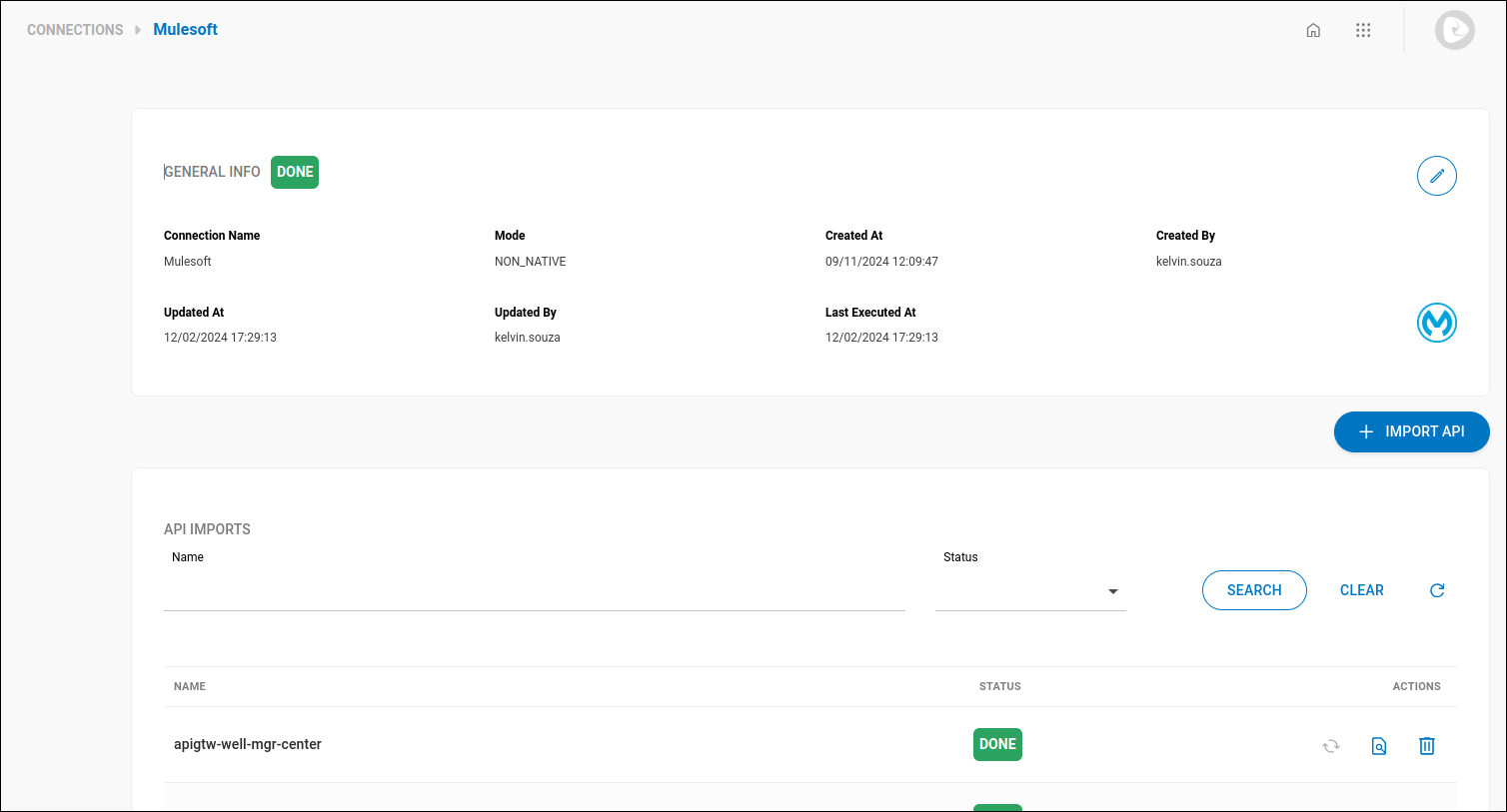 pantalla de importación de APIs