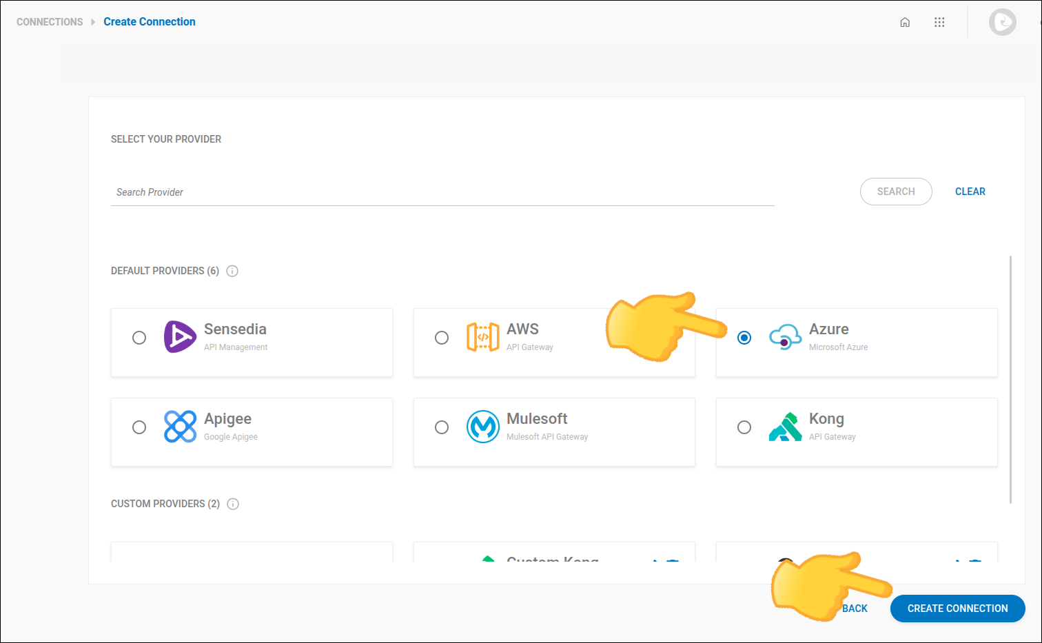 detalle de la pantalla de creación de conexión con la etapa 1