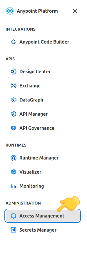 detalle del menú de Mulesoft