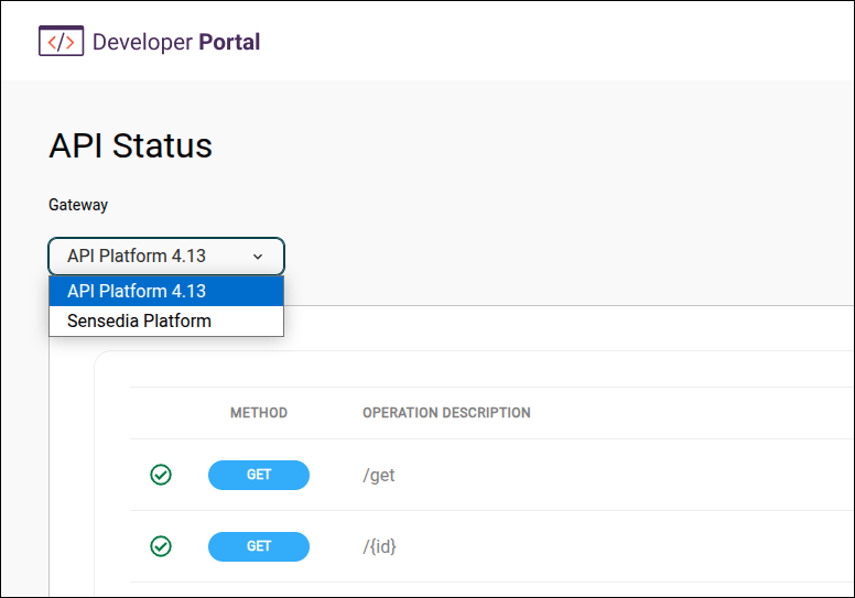 Detalle de la pantalla API Status con el Gateway resaltado
