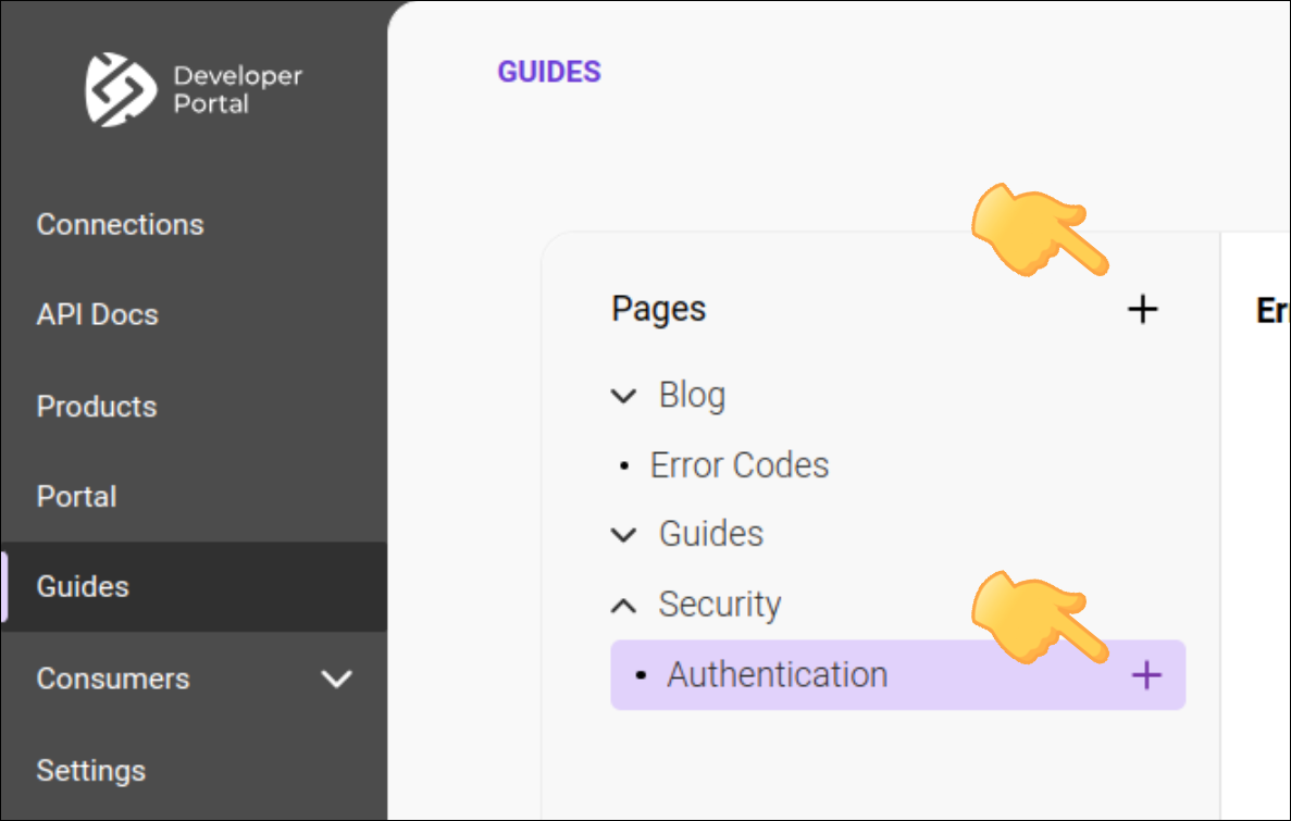 detalle de una pantalla de Guides con lista de páginas