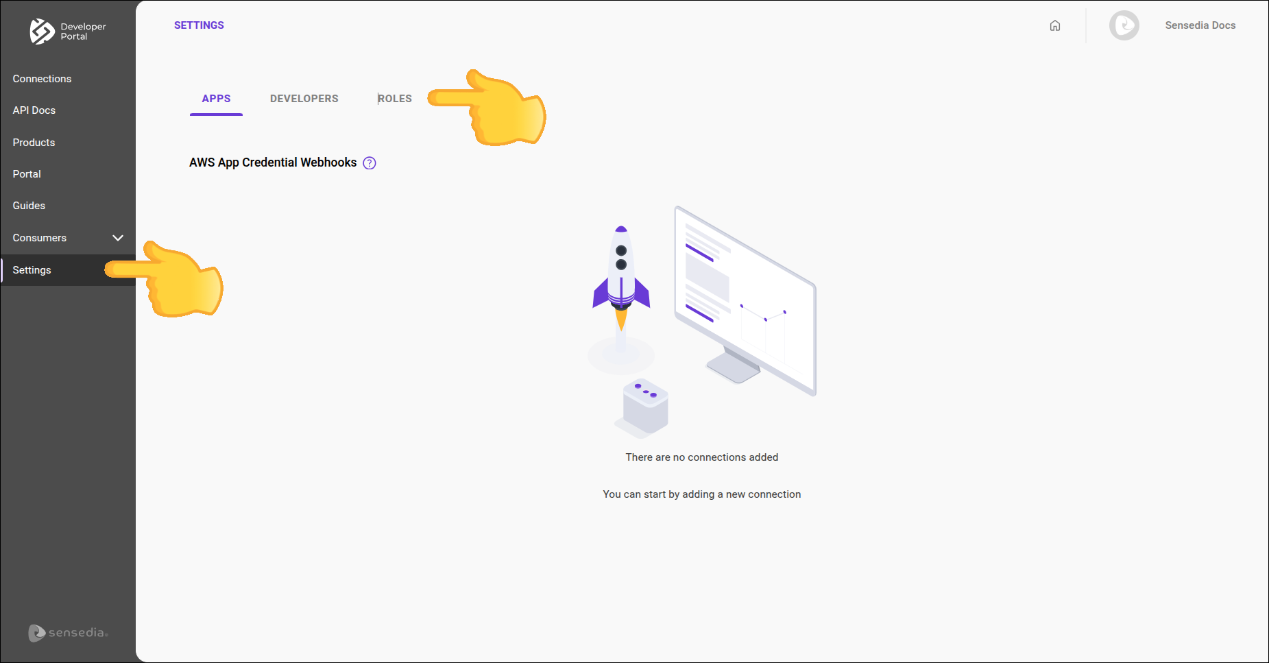 pantalla de roles con indicaciones de cómo llegar a ella