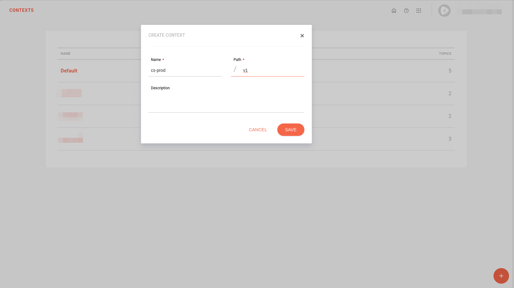 Pantalla de creación del contexto del MQD