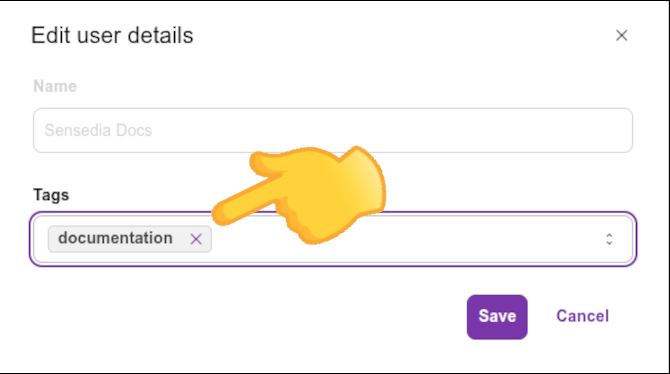 destaque para o botão de remover tag