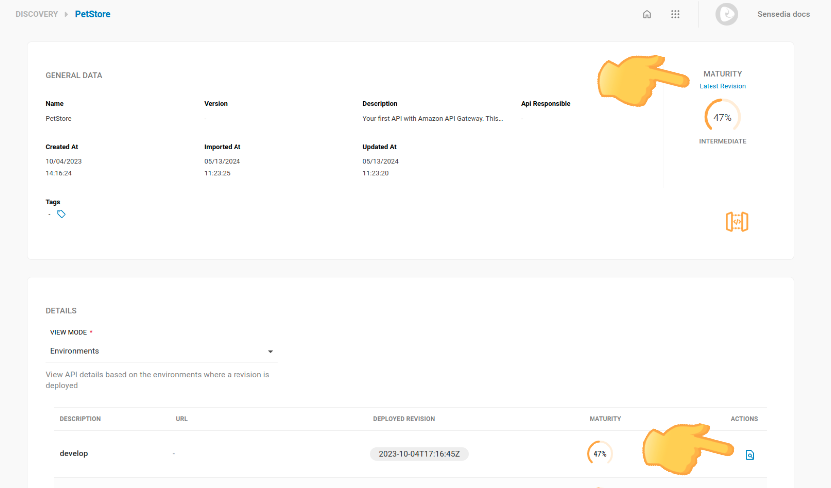 tela com detalhes da API selecionada e indicação de onde clicar