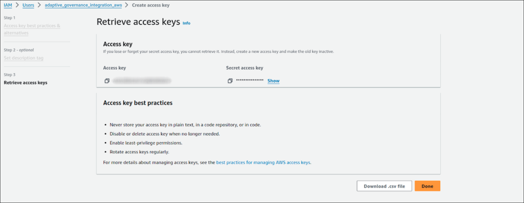 tela Retrieve access key