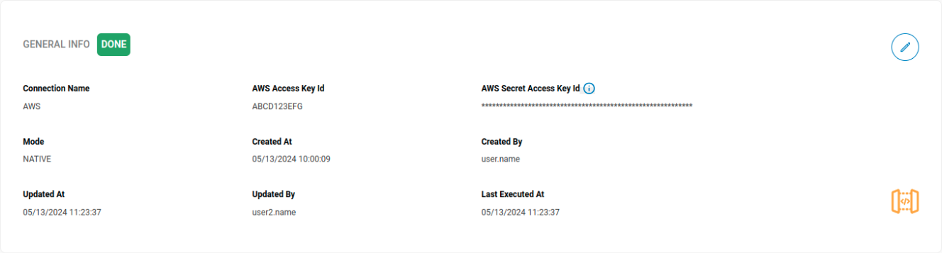 detalhe da tela de connections com painel de general information