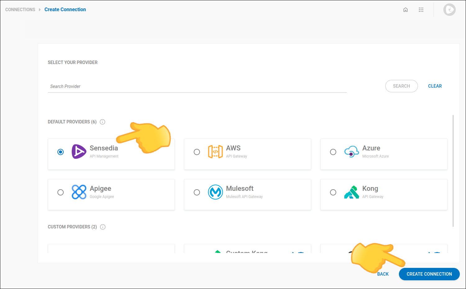 detalhe da tela de criação de conexão com a etapa 1