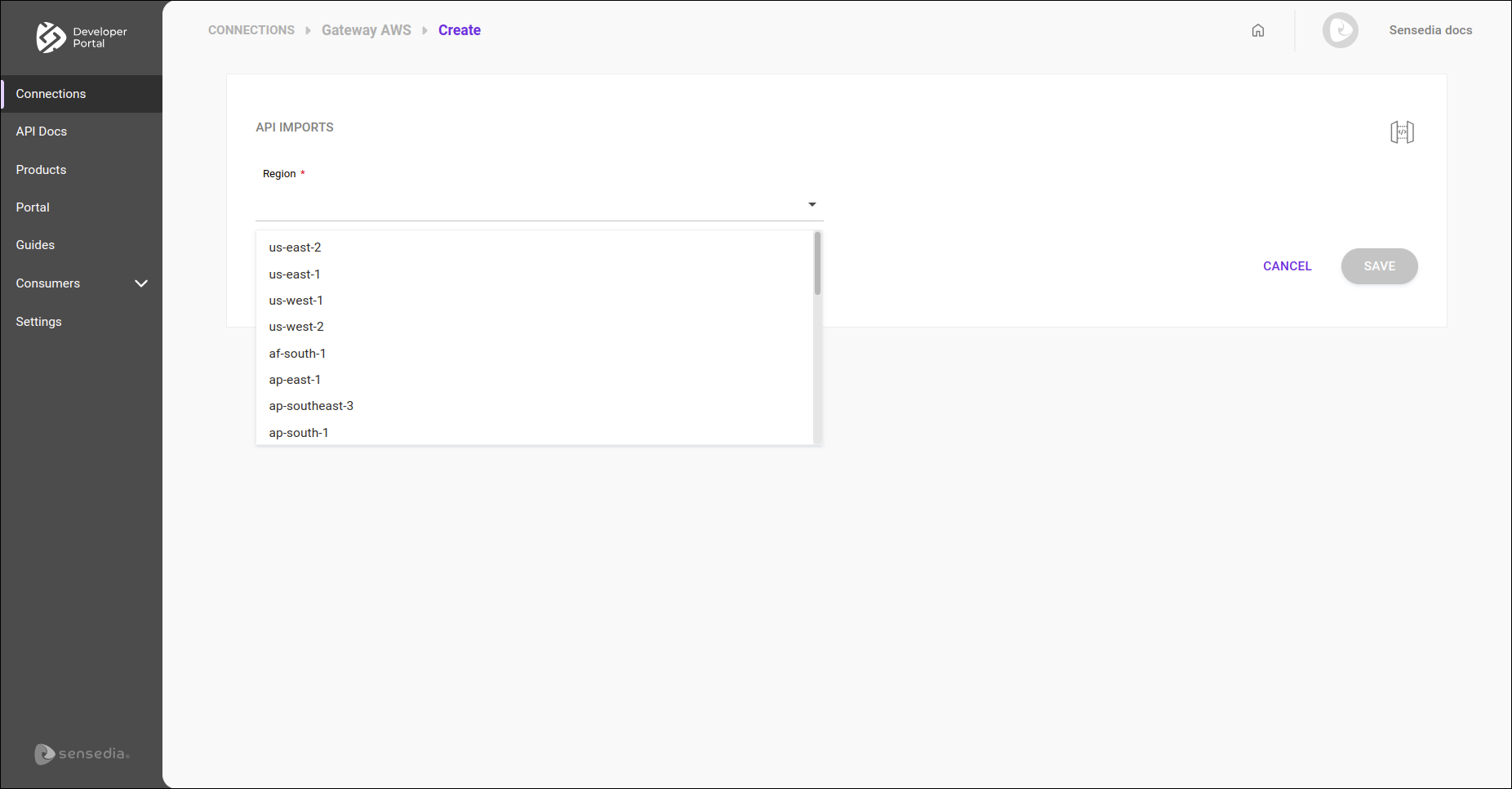 screenshot da tela de importação de APIs para gateways AWS